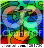 Clipart Of A Stained Glass Jesus Christ On A Crucifix Royalty Free Illustration