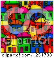 Poster, Art Print Of Bright Colored Village Stained Glass Background