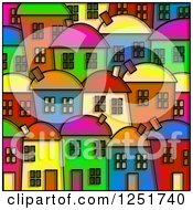 Stained Glass Design Of Colorful Village Homes