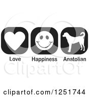 Poster, Art Print Of Black And White Love Happiness And Anatolian Shepherd Dog Icons