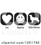 Clipart Of Black And White Love Happiness And Golden Retriever Dog Icons Royalty Free Vector Illustration by Johnny Sajem