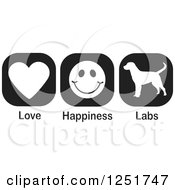 Poster, Art Print Of Black And White Love Happiness And Labs Dog Icons
