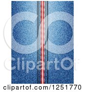 Clipart Of A Denim Jean Background With A Vertical Red And White Stripe Royalty Free Vector Illustration