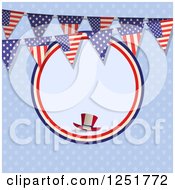 Clipart Of A Blue Background With A Frame Top Hat And American Flag Bunting Banner Royalty Free Vector Illustration by elaineitalia