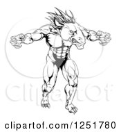 Poster, Art Print Of Black And White Muscular Fierce Horse Mascot With Claws