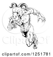 Clipart Of A Black And White Muscular Ram Running Upright Royalty Free Vector Illustration