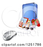 3d Computer Mouse Connected To Luggage And Travel Items