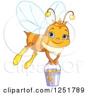 Cute Queen Bee Flying With A Bucket Of Honey