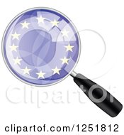 Clipart Of A Magnifing Glass With A European Flag Royalty Free Vector Illustration