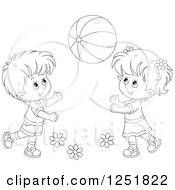 Clipart Of A Black And White Boy And Girl Playing With A Ball Royalty Free Vector Illustration by Alex Bannykh