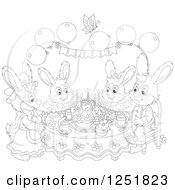 Poster, Art Print Of Black And White Rabbit Family Having Cake On Easter