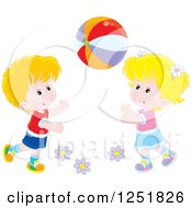 Poster, Art Print Of Blond Caucasian Boy And Girl Playing With A Ball
