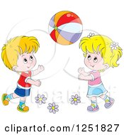Poster, Art Print Of Blond White Boy And Girl Playing With A Ball