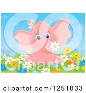 Poster, Art Print Of Pink Elephant Girl With A Butterfly In Flowers