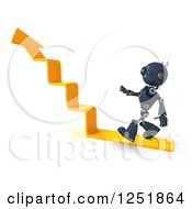 Poster, Art Print Of 3d Blue Android Robot Walking Up Arrow Steps