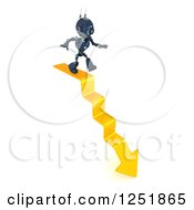 Clipart Of A 3d Blue Android Robot Walking Down Arrow Steps Royalty Free Illustration