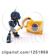 Poster, Art Print Of 3d Blue Android Robot Using A Magnifying Glass To Search A Locked Folder