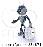 Poster, Art Print Of 3d Blue Android Robot Paramedic Carrying A First Aid Kit