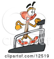Clipart Picture Of A Sink Plunger Mascot Cartoon Character Walking On A Treadmill In A Fitness Gym