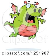 Clipart Of A Happy Green Dragon Flying Royalty Free Vector Illustration