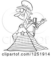 Black And White Cartoon Betsy Ross Sewing The First American Flag