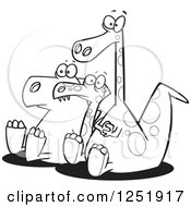 Clipart Of Three Black And White Dinosaurs In An Audience Royalty Free Vector Illustration by toonaday