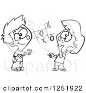 Clipart Of A Black And White Boy And Girl Playing Tic Tac Toe Royalty Free Vector Illustration by toonaday