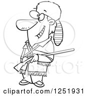 Clipart Of A Black And White Cartoon Davy Crockett Royalty Free Vector Illustration by toonaday