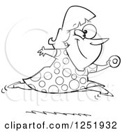 Black And White Chubby Woman Leaping With A Donut In Hand