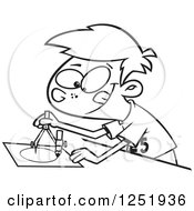 Clipart Of A Black And White Boy Using A Drafting Compass Royalty Free Vector Illustration