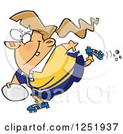 Clipart Of A Chubby Caucasian Woman Playing Rugby Royalty Free Vector Illustration