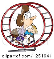 Clipart Of A Cartoon Caucasian Mother Struggling With Parenting And Work In A Hamster Wheel Royalty Free Vector Illustration by toonaday