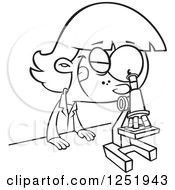 Clipart Of A Black And White Girl Peeking Through A Microscope Royalty Free Vector Illustration
