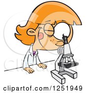 Red Haired Caucasian Girl Peeking Through A Microscope