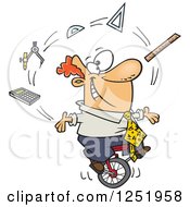 Clipart Of A Cartoon White Male Math Teacher Juggling On A Unicycle Royalty Free Vector Illustration