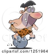 Clipart Of A Creative Caveman Riding A Stone Cycle Royalty Free Vector Illustration