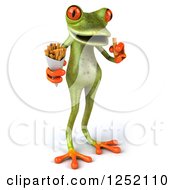 Clipart Of A 3d Green Springer Frog Eating French Fries Royalty Free Illustration