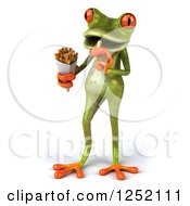 Clipart Of A 3d Green Springer Frog Eating French Fries 2 Royalty Free Illustration