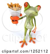 Clipart Of A 3d Green Springer Frog Holding Up French Fries Royalty Free Illustration