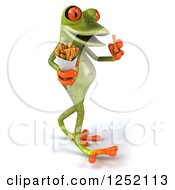 Clipart Of A 3d Green Springer Frog Walking And Eating French Fries Royalty Free Illustration