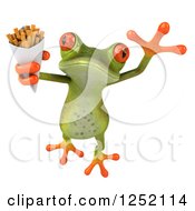Clipart Of A 3d Green Springer Frog Leaping With French Fries Royalty Free Illustration