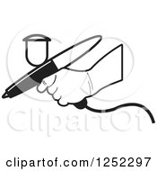 Clipart Of A Black And White Hand Airbrushing Royalty Free Vector Illustration