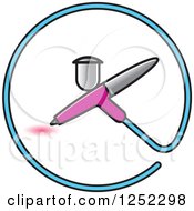Clipart Of A Circle Around An Airbrushing Spray Gun Royalty Free Vector Illustration