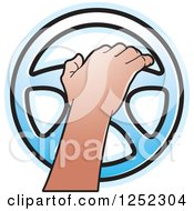 Poster, Art Print Of Hand Operating A Blue Steering Wheel