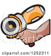 Clipart Of A Hand Holding A Yellow Sander Machine Royalty Free Vector Illustration