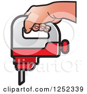 Clipart Of A Hand Holding A Drill Royalty Free Vector Illustration