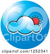 Clipart Of A Round Blue Cloud And Sun Icon Royalty Free Vector Illustration