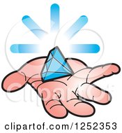 Clipart Of A Hand Holding A Blue Diamond Royalty Free Vector Illustration by Lal Perera