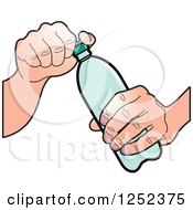 Clipart Of A Hand Opening A Green Water Bottle Royalty Free Vector Illustration