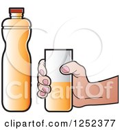 Clipart Of A Hand Holding A Cup By An Orange Water Bottle Royalty Free Vector Illustration